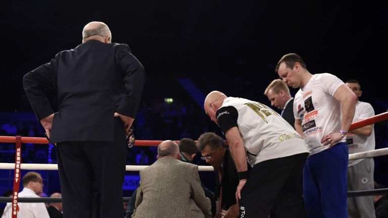 Nick Blackwell receives medical attention. Pic:  Action Images/Adam Holt