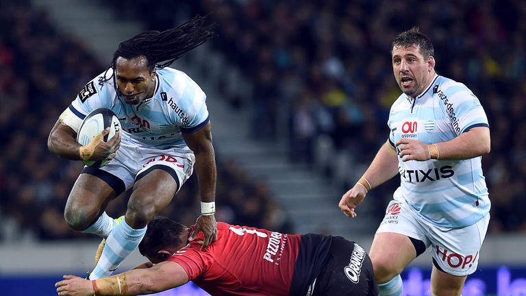 Albert Vulivuli jumps to evade Toulon's French prop Alexandre Menini