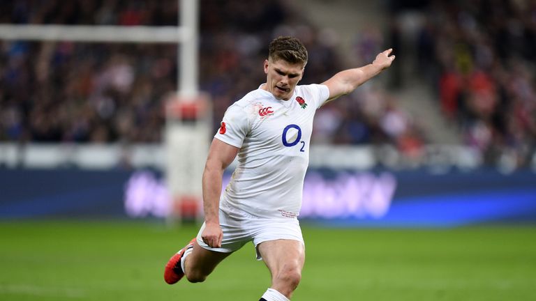 England's Owen Farrell kicks a penalty during the 2016 RBS Six Nations match at the Stade de France, Paris.