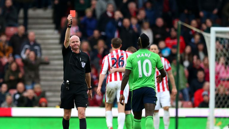 Sadio Mane received his marching orders in the closing stages at the Britannia Stadium