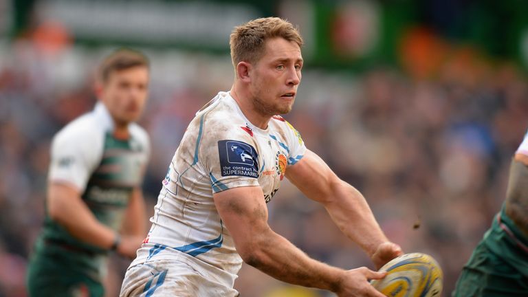 Sam Hill of  Exeter Chiefs during the Aviva Premiership match between Leicester Tigers and Chiefs at Welford Road