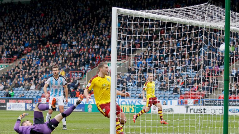 Burnley's Sam Vokes scores his side's second goal 