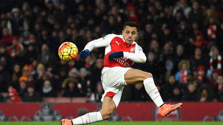 Alexis Sanchez spurns a chance with a miss-kick before taking a shot that rebounds off the far post into the Swansea goalkeeper's gloves