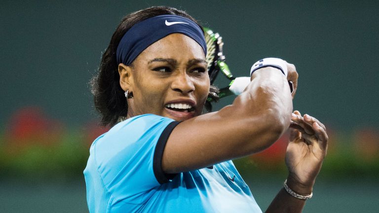 Serena Williams in action during her QF win over Simona Halep in Indian Wells