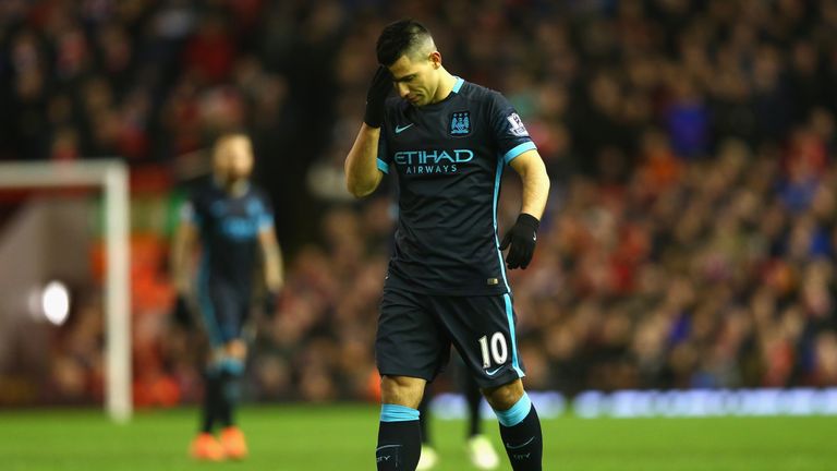 Sergio Aguero of Manchester City stands dejected