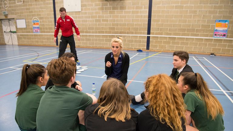 Siobhan-Marie O'Connor speaks to pupils at Ralph Allen College in Bath