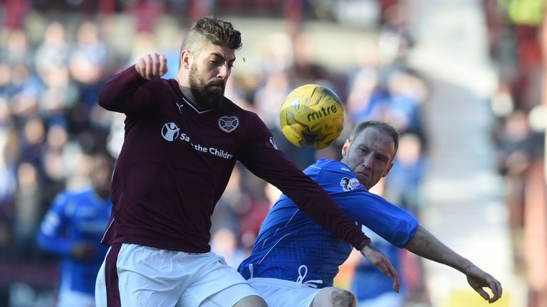 Juanma Delgado (left) battles for the ball with St Johnstone's Steven Anderson