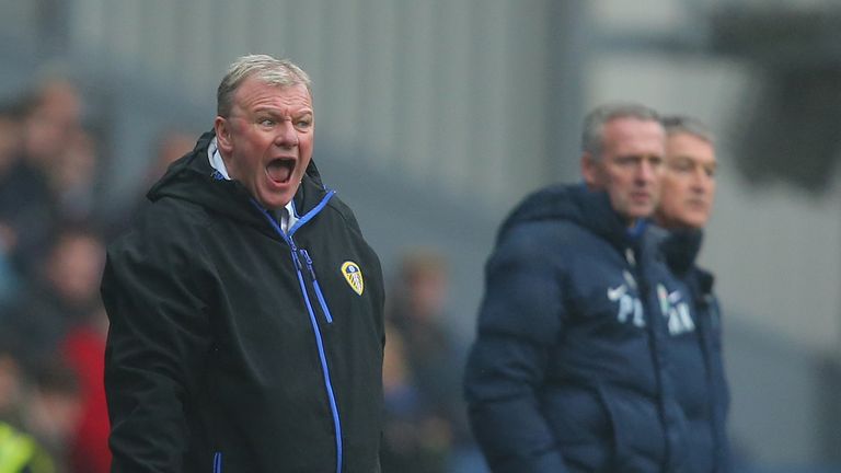 Leeds United manager Steve Evans shouts to his players during the Sky Bet Championship match at Ewood Park, Blackburn.