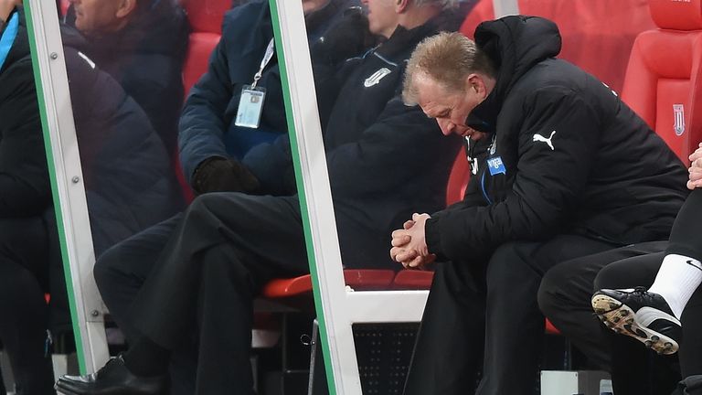 Steve McClaren looks dejected on the bench during Newcastle's 1-0 defeat at Stoke