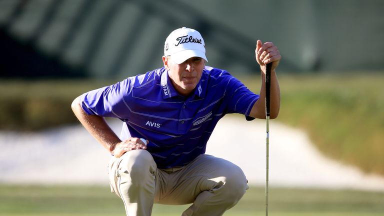 PALM HARBOR, FL - MARCH 11: Steve Stricker lines up a putt on the 18th green during the second round of the Valspar Championship