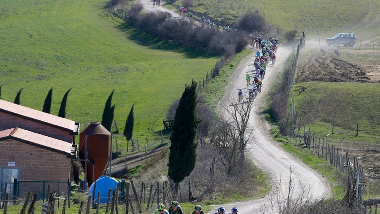 Peter Sagan leads an escape in the 2015 Strada Bianche race