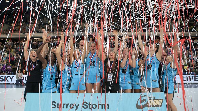 Surrey Storm celebrate winning the Superleague