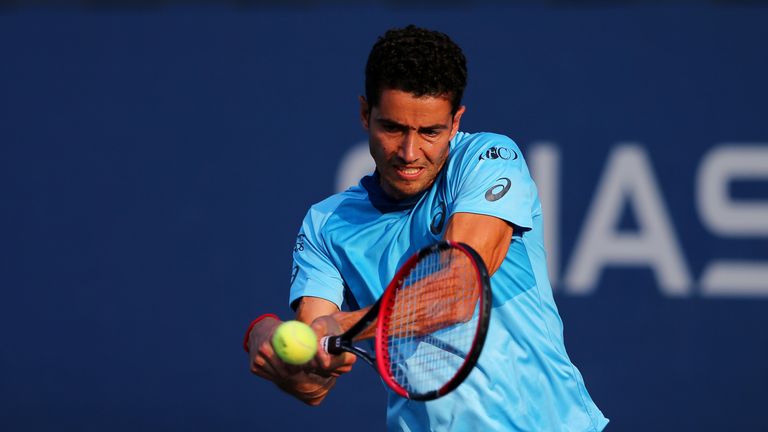 Andre Sa plays during the 2015 US Open