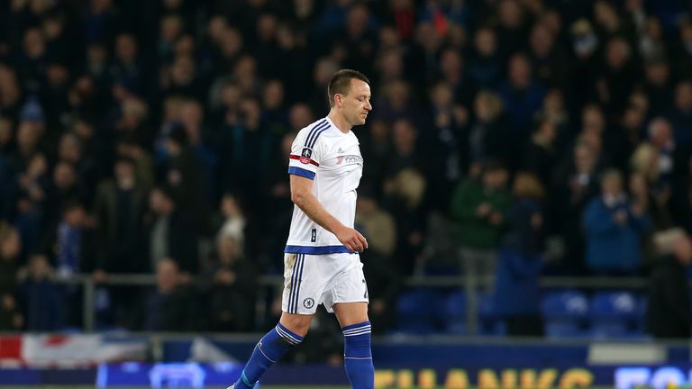 LIVERPOOL, ENGLAND - MARCH 12:  John Terry of Chelsea leaves the pitch after his team's 0-2 defeat in the Emirates FA Cup sixth round match between Everton