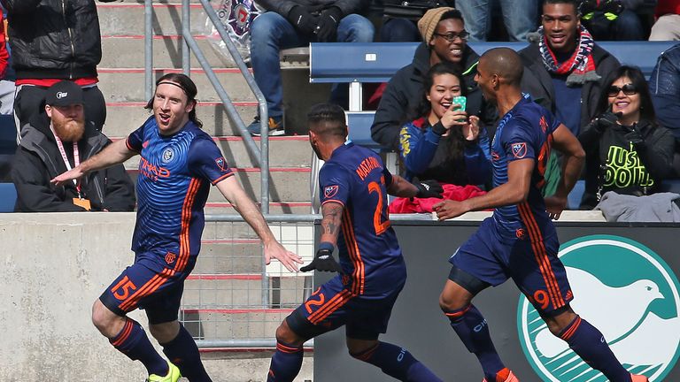 Thomas McNamara goal celeb, New York City FC v Chicago Fire, MLS