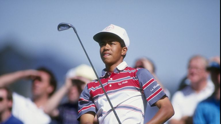 Tiger Woods, aged 16, during his PGA Tour debut at Riviera in 1992