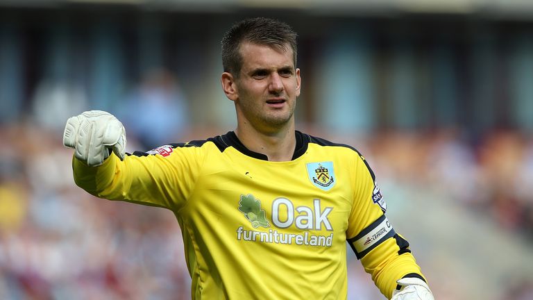 Tom Heaton of Burnley look on during the Sky Bet Championship match between Burnley and Brentford at Turf Moor on August 22, 2015