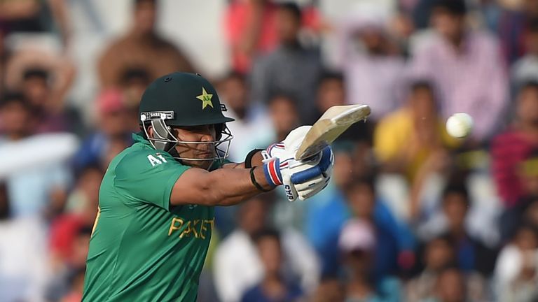 Pakistan's Umar Akmal plays a shot during the World T20 cricket tournament match between Australia and Pakistan