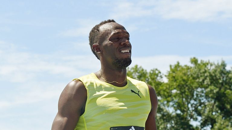 Usain Bolt reacts after winning the men's 200 meter during the adidas Grand Prix IAAF Diamond League track and field meet June 13, 2015 in New York.