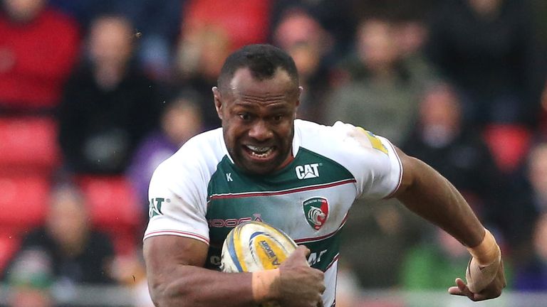 LEICESTER, ENGLAND - MARCH 06:  Vereniki Goneva of Leicester charges upfield during the Aviva Premiership match between Leicester Tigers and Exeter