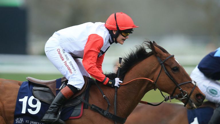 Victoria Pendleton in action on Pacha Du Polder during the St. James's Place Foxhunter Chase Challenge Cup at Cheltenham