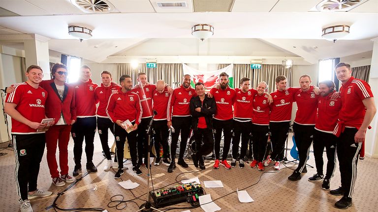 Wales players and the Manic Street Preachers record their Euro 2016 song Together Stronger