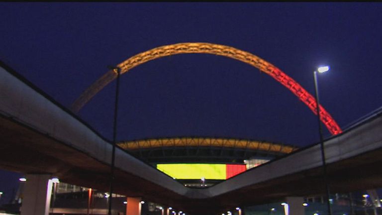 The Arch was red, yellow and black on Wednesday night