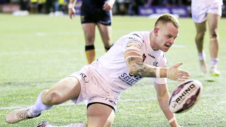 First Utility Super League - Widnes Vikings v Hull FC - Select Security Stadium, Widnes, England - Widnes's  Kevin Brown celebrates scoring  a try.