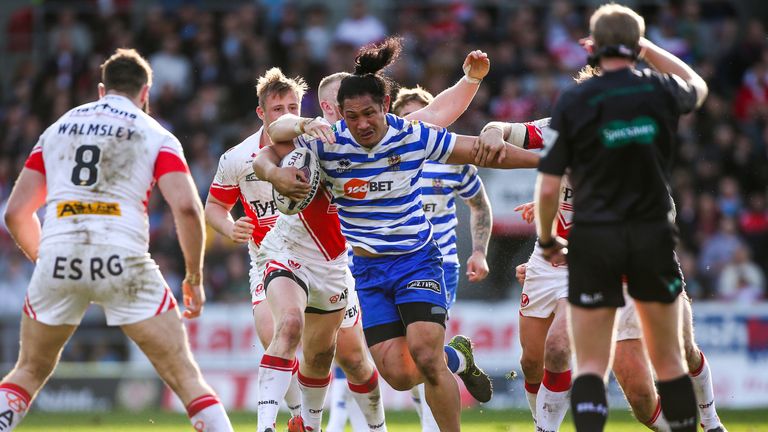 Wigan's Taulima Tautai in action against St Helens.