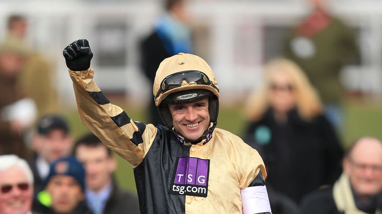 Ruby Walsh celebrates winning the Neptune Investment Management Novices' Hurdle on Yorkhill 