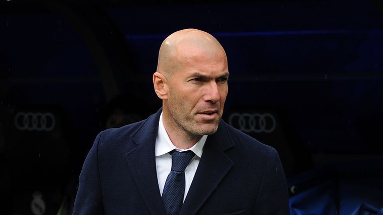 Zinedine Zidane of Real Madrid takes his place on the bench before the La Liga match against Celta Vigo