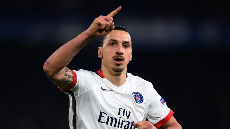 Zlatan Ibrahimovic of PSG celebrates after scoring his team's second goal