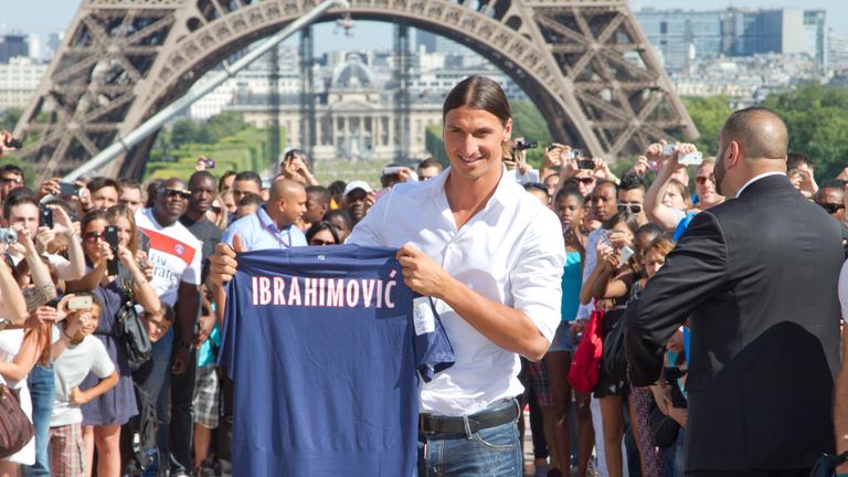 PARIS, FRANCE - JULY 18: Zlatan Ibrahimovic attends a Paris Saint-Germain photocall after signing for the club, at Trocadero on July 18, 2012 in Paris, Fra