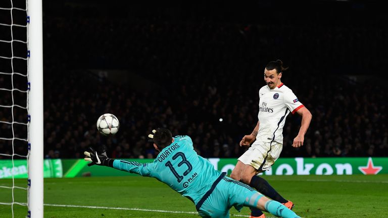 Zlatan Ibrahimovic of PSG scores his team's second goal