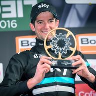 Wout Poels celebrates winning Liege-Bastogne-Liege