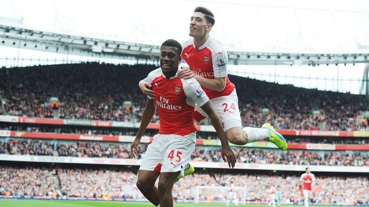 Alex Iwobi celebrates scoring the 2nd Arsenal goal against Watford