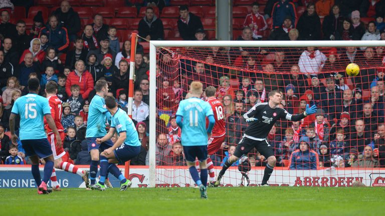 Kenny McLean shoots on the turn to make it 3-0 to Aberdeen against Hamilton