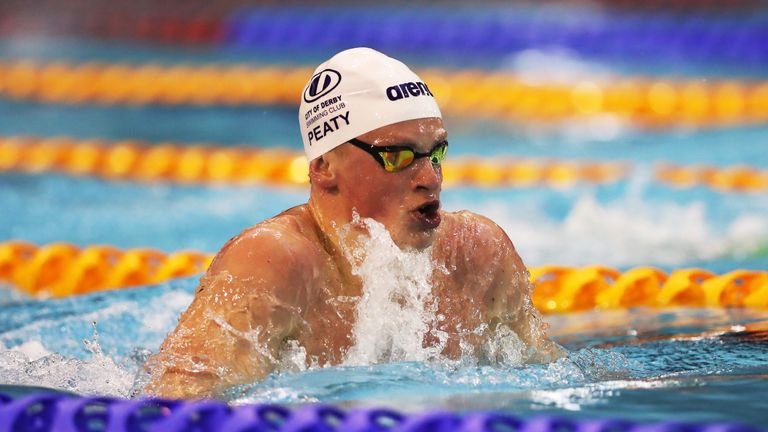 Adam Peaty competes in the final of the Men's 200m Breaststroke the British Swimming Championships