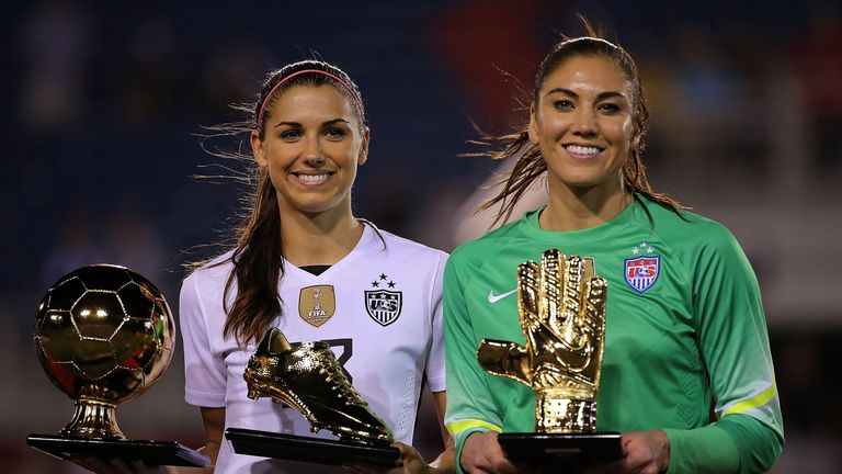 Alex Morgan (l) and Hope Solo are two of the players that have filed a complaint about pay inequality