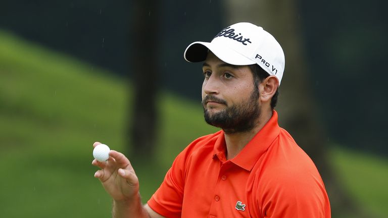 Alexander Levy will face a birdie putt on the 13th green when he returns on Monday