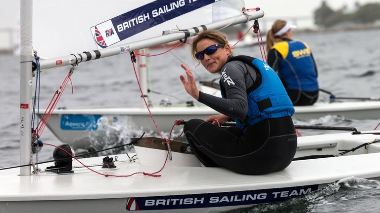 Alison Young during the women's Laser Radial competition during the final day of Aquece Rio, the International Sailing Regatta