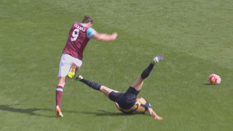Gabriel lashes out at Andy Carroll after being fouled during West Ham's Premier League clash with Arsenal