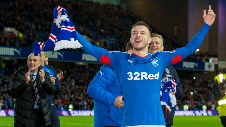 Andy Halliday celebrates after Rangers clinched the Championship title