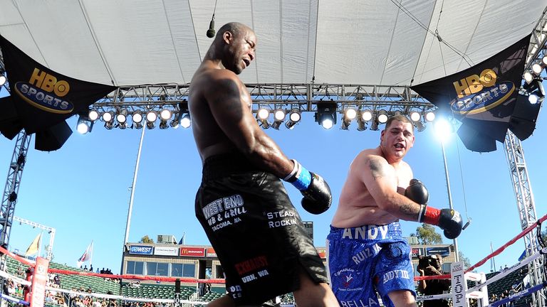 Jonte Willis takes a punch from Andy Ruiz of Mexico during a heavyweight fight at The Home Depot Center on July 7, 2012 in Carson, C
