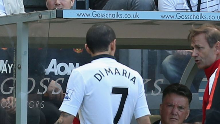 Angel Di Maria of Manchester United leaves the match with an injury during the Premier League match between Hull City and Manchester United