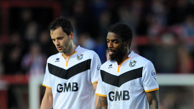 EXETER, ENGLAND - DECEMBER 6: Ben Purkiss of Port Vale and Anthony Grant of Port Vale  look dejected at the final 