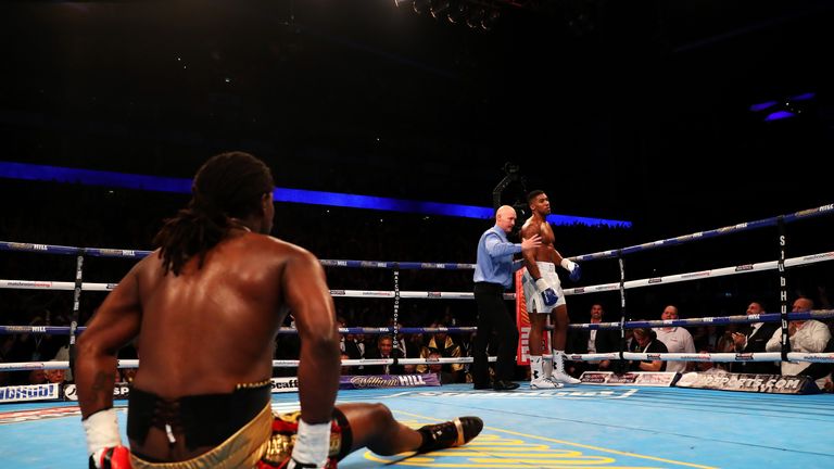 Charles Martin (L) was put on the canvas twice by Anthony Joshua