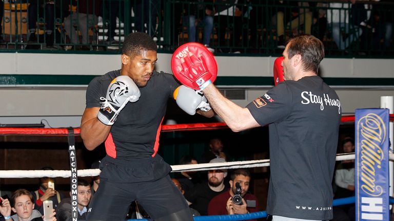 WORLD TITLE BOXING TRAINING.YORK HALL,LONDON.PIC LAWRENCE LUSTIG.ANTHONY JOSHUA