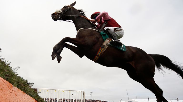 Gavin Sheehan riding Arzal clear the last to win The Merseyrail Manifesto Novices' Steeple Chase at Aintree Racecourse on Ap