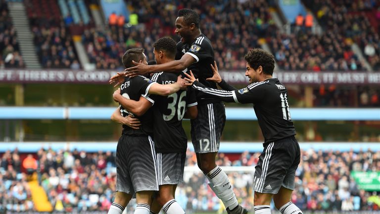 Ruben Loftus-Cheek is congratulated after scoring for Chelsea against Aston Villa